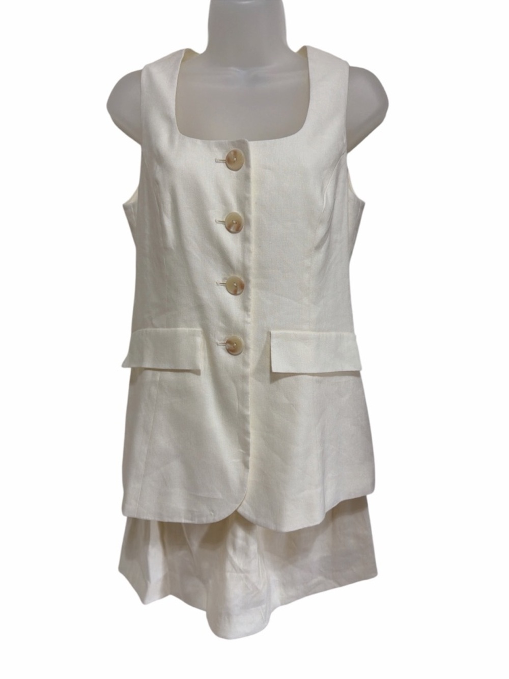 NWT Antonio Melani Rhea Ivory Linen Top Mini Skirt Set Size 2 Attached Faux 2pc - Picture 2 of 9